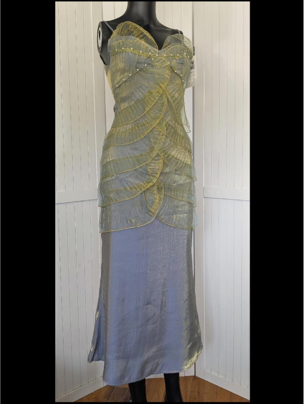 Fashion & Best Pearl Ruffle Metallic Formal Dress Size S Fairycore Y2K NWT